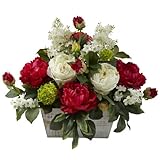 Nearly Natural 1320 Mixed Floral Arrangement with White Wash Planter, Red/White by Nearly Natural [並