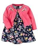 カーターズ Carter's カーディガン 半袖ロンパース ワンピース 2点セット ベビー服 女の子 ピンク×花柄ネイビー (18months(78-83cm)) [並行輸入品]