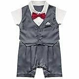 (フィーショー)FEESHOW ベビー ボーイズ ロンパース 冠婚葬祭 おしゃれ フォーマルスーツ タキシード おしゃれ着 洋服 子供ロンパース ダークグレー 90