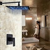 votamuta LED 3色16 "正方形ヘッドシャワー蛇口セット真鍮シャワーアームシングルハンドルオイルはブロンズ