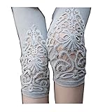 beauty factory 刺繍レギンス 七分丈 コットンレース 美脚スパッツ 選べる ６色 白 紫 灰色 黒 青 ピンク (灰色)