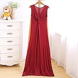 春の夏の女の子のスリムなロングドレス モーダル弾性のドレスノースリーブセクシーなVネックのベストドレスカジュアルファッション (赤ワイン)