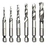 Bestgle 6ピース/セットhssマルチメトリックコンビネーションドリルタップビットドリルタップ皿バリ取りセットスパイラルマシンタップねじタップドリル
