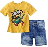 コットン キッズ Tシャツ & パンツ 上下 2点セット 半袖 プリント ウエスト ゴム 子供服 男の子 ボーイズ ベビー (5T)