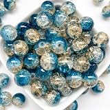 Harovo ガラスビーズ 10mm 100g入 ビーズ 手芸 パーツ アクセサリー ブレスレット ハンドメイド シュゲイ セット 約75ヶ（ダークブルー）