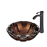 Vigoウォールナットシェルガラス容器シンクとOtis蛇口with Pop Up、マットブラック