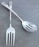 Pink Rose Quartz Gemstone Serving Spoon Fork Set [並行輸入品]