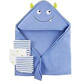 Carter's (カーターズ) ベビー フード付きバスタオル&ボディウォッシュクロス3枚セット (モンスター) [並行輸入品]