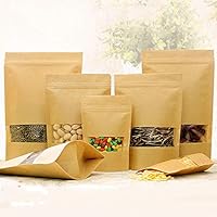 Wrightjp 食品収納袋 密閉袋 ジップ袋 自立袋 クラフト紙袋 窓付き チャック付き 耐油角底袋 食品級 ヒートシーラー使用可能 お菓子 クッキー チョコレート ラッピング 保存 包装50pcs