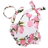 Fubin 女の子の赤ちゃん用 花柄プリント フリル ロンパー ヘッドバンド付き 夏服