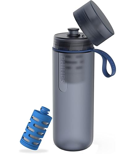 PHILIPS Water GoZero Active BPA-Free Water Bottle With Adventure River/Lake/Spring Water Filter For Hiking, Camping & Fitness Tap Water Filter For Gym, Sport Squeeze Bottle, Lightweight, Blue, 20 Oz