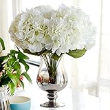 Kingsie　造花　紫陽花 花束　インテリア　アートフラワー 枯れない 　アジサイ　シルク製 母の日　プレゼント ギフト　結婚式 1束5個花セット (ホワイト)