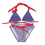 Mhomzawa 水着 女の子 2点セット スイム子供 ジュニア 80 90 100 110 120cm kids ガールズ ストライプ こども用 温泉 海水浴 プール 夏 (120CM, ブルー)