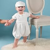 Asiso ベビー服 新生児 男の子 セレモニードレス カバーオール お帽子付き 2点セット 半袖 お宮参り 出産祝い 披露目 ホワイト 12-15か月