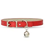 [LaLUCA GOODS] 犬 首輪 猫 首輪 鈴 定番 スタンダード PU レザー シンプル 小型犬 中型犬 ドッグ 散歩 カラフル レッド（鈴あり） S