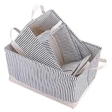 Yescom 収納ボックス 3個セット ストライプストレージボックス 布製 ランドリーバスケット 折りたたみ 綿麻生地 防水 化粧品収納ボックス 持ち手付き 日用雑貨 インテリア 収納ケース 小物入れ