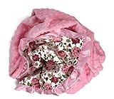 Onyx Arrow Baby Blanket, Pastel Roses Cotton Print, Light Pink Minky Dot, Satin Ruffle Trim, Mix and