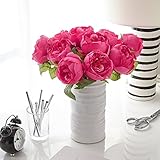 (10 Stems, Fushia Red) - Artificial Peony Silk Flower Bouquet for Wedding Floral Arrangements and Ho