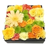 BOXアレンジメント・スクエアー・イエロー×オレンジ【生花アレンジメント・誕生日・記念日・御祝・母の日など】