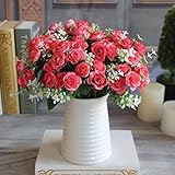 Auntwhale 5 Branches 15 Head Mini Rose Silk Flowers For Wedding Party Home Decoration