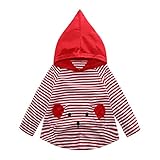 三番目の店　幼児の赤ちゃんの子供ベビー ボーイズ ガールズ 漫画ストライプフード付きトップスTシャツ ブラウス (90, レッド)