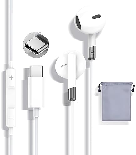 ホワイト 有線イヤホン USB-C ボリュームコントロール ホワイト 有線イヤホン USB-C ボリュームコントロール Type-C用有線