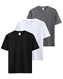 Sukinana 7.7oz tシャツ メンズ 半袖 綿100% 肉厚生地 3/5枚組 透けない 三本針 無地 ヘビーウェイト ティーシャツ 丸首 抗菌防臭 インナーシャツ 吸汗性 複数色選び (JP, アルファベット, L, クラシック3色(ブラック × ホワイト × ダークグレー))
