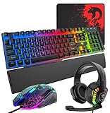 Mamba snakeゲーミングキーボードマウスヘッドホンハンドレストセット USBメンブレン式 有線 防水多機能マルチメディアキー 2400DPI調整なマウス 6つのボタン マウスパッド付き ハンドレスト ゲーミングヘッドセット RGBライト 有線 (ブラック＋ヘッドセット＋ハンドレスト)