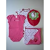 【並行輸入】Gymboree(ジンボリー) ベビー女の子 半袖ボディースーツ2枚＆ビブ＆リバーシブルブランケット　ストロベリースペシャルセット♪ 6～12ｍ（70サイズ）