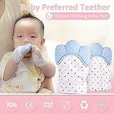 Pretty See ベビー愛用 歯みがき 歯がため 歯固め 赤ちゃん用手袋 食品級シリコン 綿100％ 手を噛まないように保護 歯ぐきに刺激を与え (ブルー)
