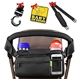 [最新2018 ] Best Stroller Organizerベビーカーアクセサリー+ボーナスベビーカーフック、肩ストラップ& Baby On Boardステッカー|の断熱カップホルダー – 完璧