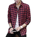 Gaosa　ファション メンズ トップス 長袖 チェック柄 シャツ シンプル カジュアル 大きいサイズ　 (4XL, 赤)