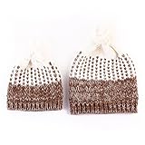 Ligangam 親子ニット帽子 コットン キッズ/大人用 2点セット シンプル 暖かい 毛玉付き 秋冬 防寒 スタイリッシュ 毛糸 5色入り　　 (カーキ)