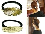 ヘアゴム 大人かわいい 【2個セット】プレート フェザー シンプル デザイン ヘアアクセサリー