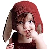 [HKH] キッズ ニット 帽 うさ耳 ニット帽 赤ちゃん ベビー 帽子 防寒 子供 衣装 (レッド)