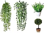 MedianField 【 アイビー ポトス 鉢 4点セット 】 フェイクグリーン 造花 人工観葉植物 インテリア 壁掛け 観葉植物 ユーカリ 雑貨 フェイク 植物 グリーン (ボール　4点セット)