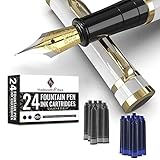 ワーズワース＆ブラック万年筆セット 18Kメッキ中字ペン先 インクカートリッジ24パック インク詰め替えコンバーター＆ギフトボックス付き ゴ