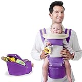 ベビーキャリア、ウエスト、背中とヒップ、四季多機能ベビーキャリア (25Kg、0-48 ヶ月),Purple,Cotton