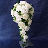 プリザーブドフラワーブーケ『ホワイトローズキャスケード』ブートニア・ケース付き[送料無料]ウエディングブーケ結婚式 海外挙式 前撮り