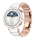 VeveXiao 丈夫な金属セラミックストラップ付き Huawei Watch GT 5 Pro 42mm/GT 5 41mmバンド対応 18mmブレスレット セラミックメタル交換用バンド Huawei Watch GT 4 41mmレディースストラップ, Medium, セラミック, 宝石なし