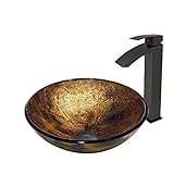 Vigo銅図形ガラス容器シンクとDuris蛇口with Pop Up、マットブラック