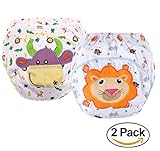 赤ちゃん/幼児に適用 トレーニングパンツ 中股3層 防水加工 2枚組 綿100% 漏れ防止 (80cm, ライオン、牛)