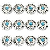コンチョ ボタン 9個セット ターコイズ 30mm メタルボタン 足つき デージー柄 レザークラフト アクセサリー 手芸 (タイプB)