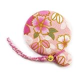 花ちりめん コンパクトミラー 丸鏡 和柄 着物 ちりめん（なでしこ）