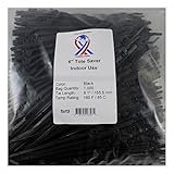 USA Strong Cable Ties. Tear-Away 6-Inch Tote Saver Nylon Zip Cable Ties (6" Bulk 1000 Pack, UV Black