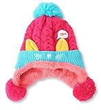 YY-Shop ベビー帽子 ニット帽子 男の子 女の子 新生児 秋冬 ニット キッズ帽子 キャップ かわいい ポンポン付き 子供 裏起毛 防寒 ハット 出産祝い 防風 猫ちゃん（0~2歳） (5バラ色