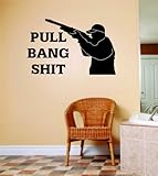 Pull Bang Shit Funny Quoteイメージ動物狩猟ハンターMan with gun画像アート – Boysメンズ子供ベッドルームスポーツ趣味 – ピール&スティックステッカー – ビ