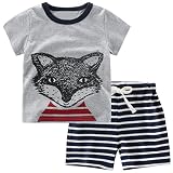 Ckupai子供服 幼児服 キッズ服 パジャマスーツ 綿 半袖Tシャツ 半ズボン上下セット キツネ 2-8歳 110 cm