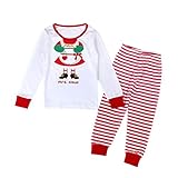 Ochine クリスマス　キッズ　子供　ベビー服　綿　ルームウェア　カバーオール　長袖パジャマ　寝間着　サンタさんプリント　上着＆ロングパンツ　上下セット　男女兼用 2-7歳設定