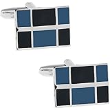 カフス専門店 CUFF ブルー ブラック モザイク スクエア カフス カフスボタン n00712